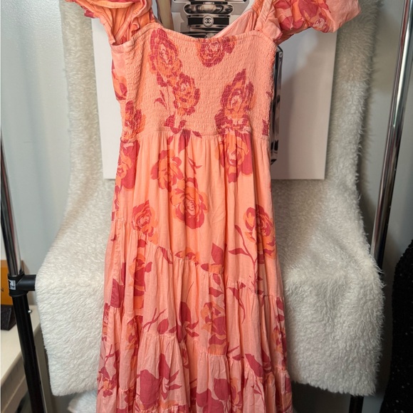 Free People Short Sleeve Sundrenched Maxi Dress In Pinky Combo Size M - Picture 8 of 9